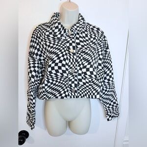 Elodie Cropped Psychedelic Mesmerizing Jacket Black & White Size Small